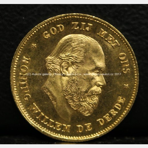 Zlatá mince - 10 Gulden, Koning Wille de Derde, 1875, Nizozemí, ryzost 900/1000, hmotnost 6,72 g