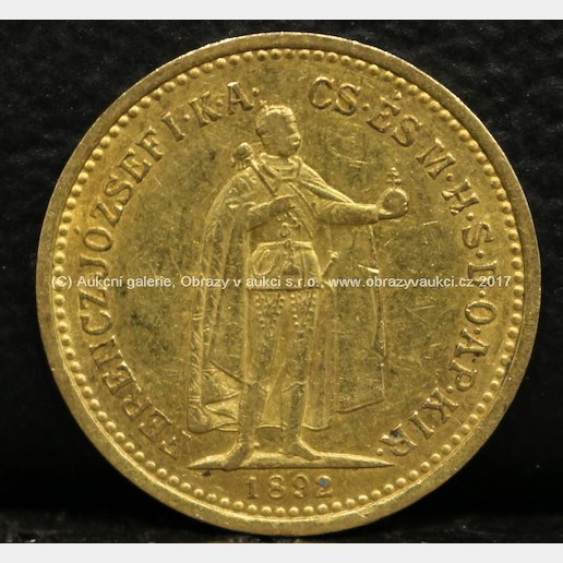 Zlatá mince - 10 Korona, Ferencz József I. 1892, Maďarsko, ryzost: 900/1000, hmotnost 3,37 g