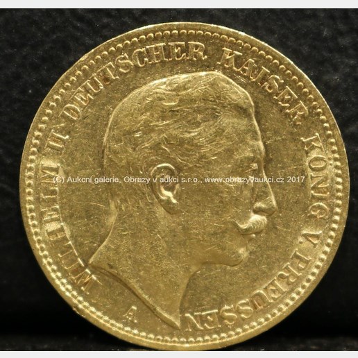 Zlatá mince - 20 Mark, Wilhelm II., 1896, Pruské Království, ryzost 900/1000, hmotnost: 7,94 g