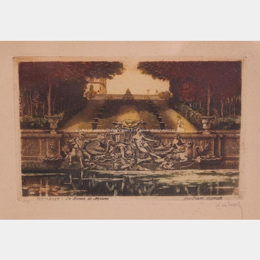 Hubert Alfred - Soubor grafických listů Eau-forte: Montmartre - kostel sv. Petra a Neptunova kašna ve Versailles