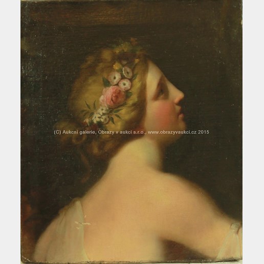 středoevropský malíř 19. století - Dívka s květy ve vlasech