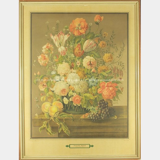 Joseph Nigg - Soubor 2 litografií - Zátiší s květinami a ovocem