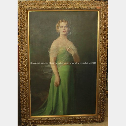 Tolnay Ákos - Portrét stojící dámy v zelených šatech