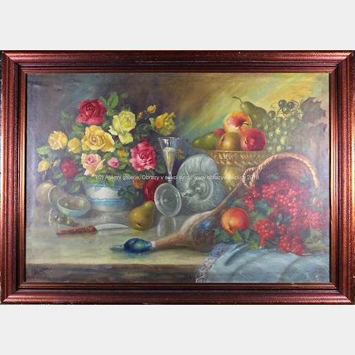 Josef Kudělka - Zátiší s květinami a ovocem