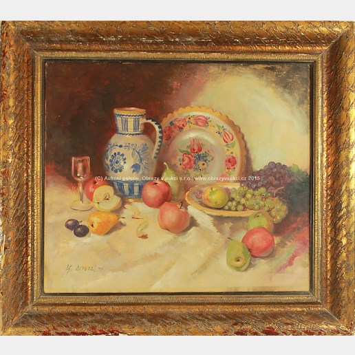 Karel Dostál - Zátiší s ovocem a moravskou keramikou