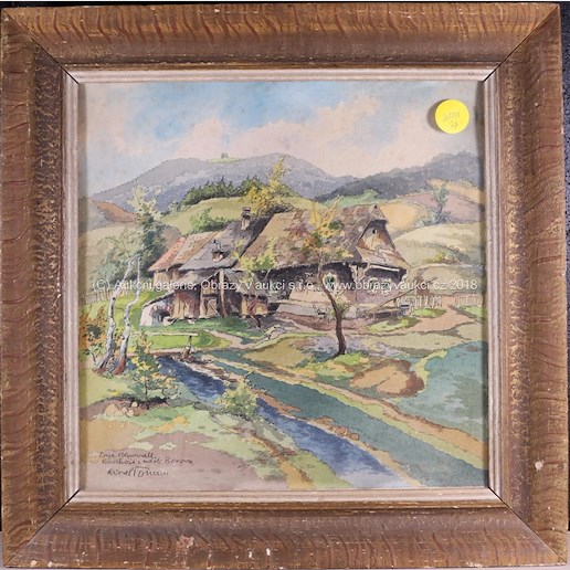 Karel Toman (1889) - Soubor 2 akvarelů: Radhošť a okolí Bocova a Městské zákoutí