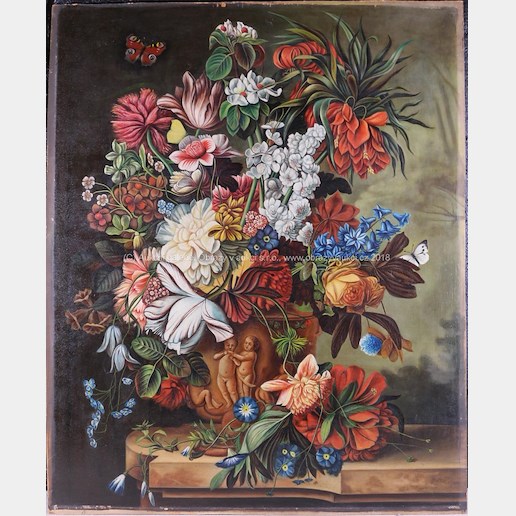 středoevropský malíř 20. stol. - Zátiší s kyticí a motýli