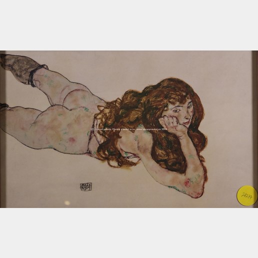 Egon Schiele - Ležící akt s dlouhými vlasy