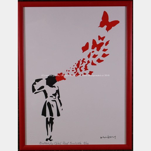 Banksy - Butterfly Girl Red Suicide