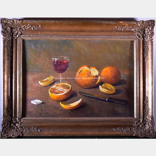 Karel Hodr - Zátiší s vínem a pomeranči