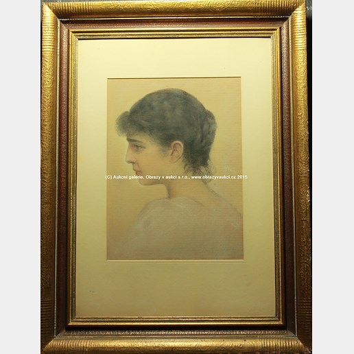 český malíř přelomu 19. a 20. století - Černovlasá dívka z profilu