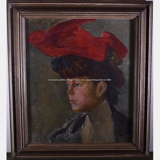 Vojtěch Bartoněk -  Portrét ženy v červeném kloboučku
