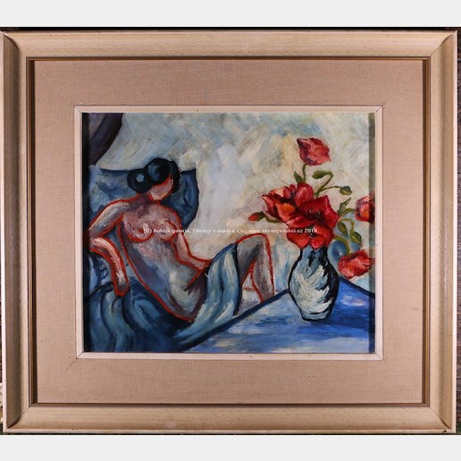 český nebo slovenský malíř 1. poloviny 20. století - Akt s květinou