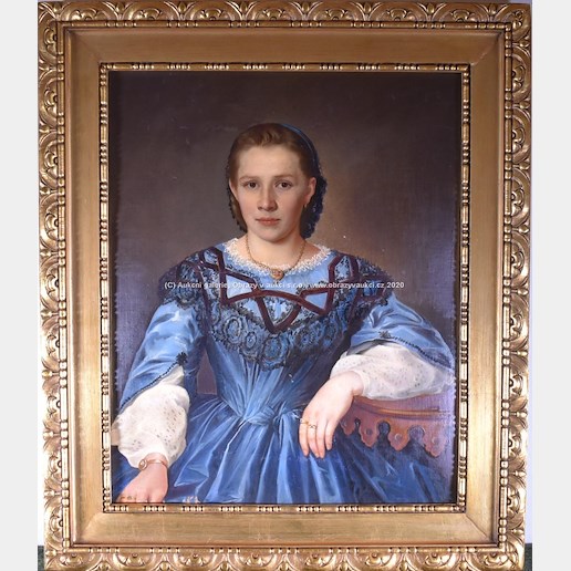středoevropský malíř 19. stol. - Půvabná dívka v modrém