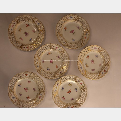 porcelánka Míšeň - Sada 6 talířků - průměr 15 cm