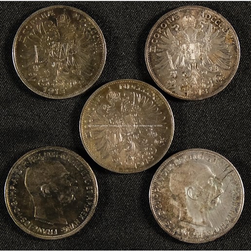 František Josef I. (1848-1916) - Konvolut 12 mincí - 2 Krone, stříbro 835/1000, hrubá hmotnost mincí 119,87 g