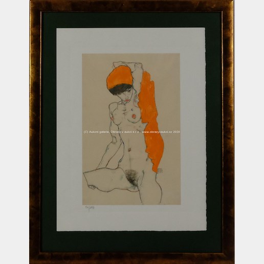 Egon Schiele - Standing Nude with Orange Drapery