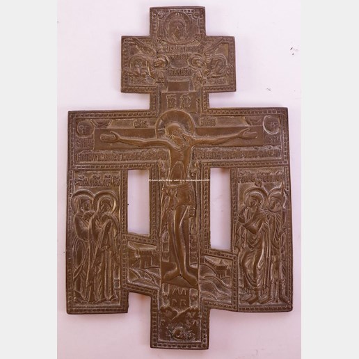 Rusko 19. stol. - Ikona Mosazný kříž s Ukřižovaným