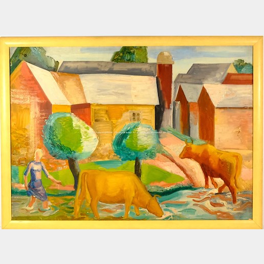 Svatopluk Máchal - Oboustranný obraz: Kravky u vody a Koně v ohradě