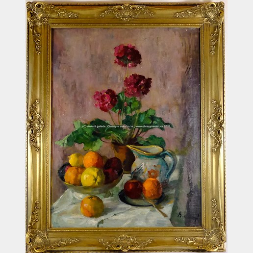 Victor Belanyi - Zátiší s květinou a ovocem