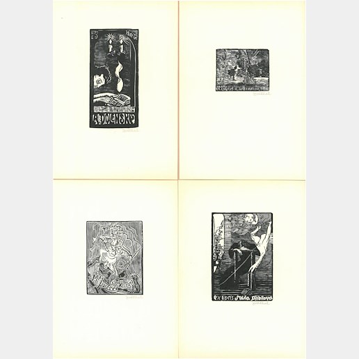 Josef Váchal - Konvolut 4 exlibris -  čtyři groteskní a erotické figury