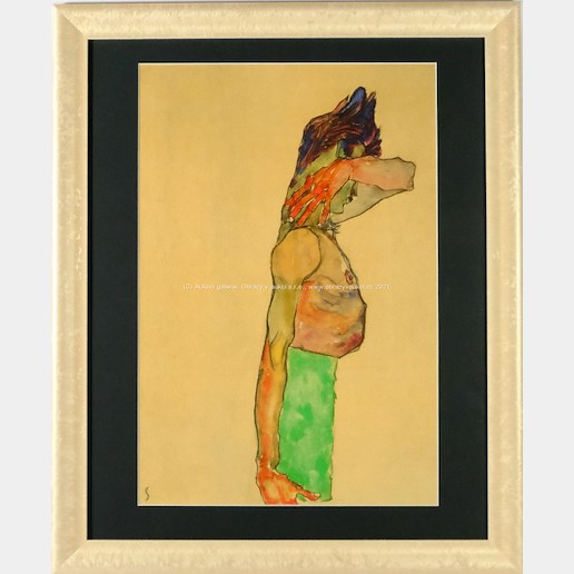 Egon Schiele - Ženský akt se zelenou sukní