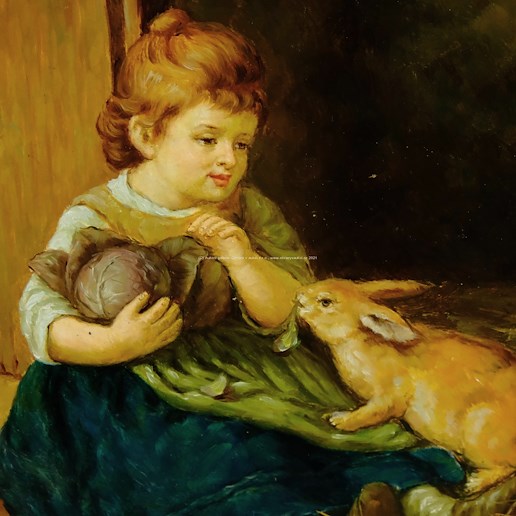 signováno nečitelně - Děvčátko s králíkem