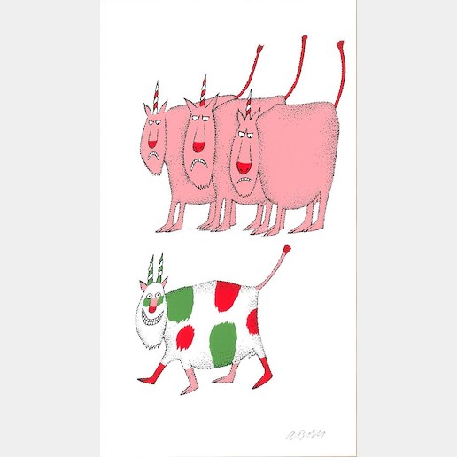 Adolf Born - Růžoví býčci a barevně vymóděná kráva