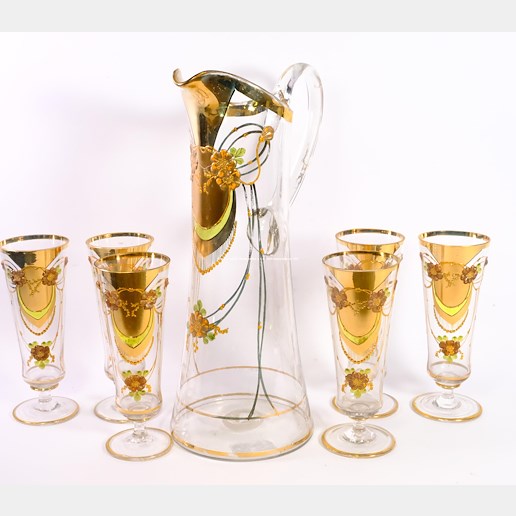 Čechy kolem roku 1900 - Džbán se 6 sklenicemi