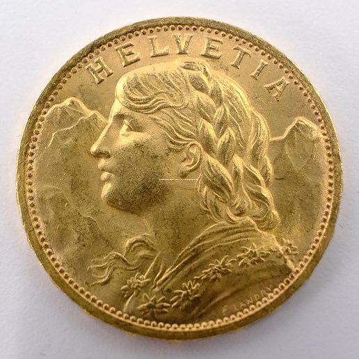 .. - Švýcarsko zlatý 20 frank VRENELI 1927. Zlato 900/1000, hrubá hmotnost 6,5g