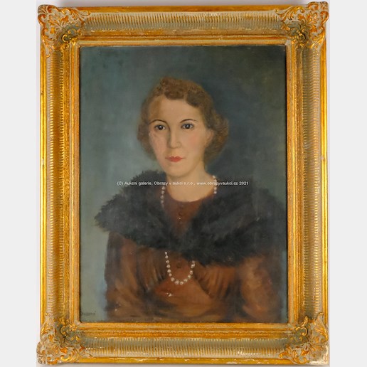 Běla Kašparová Riegrová - Portrét dámy s perlovým náhrdelníkem