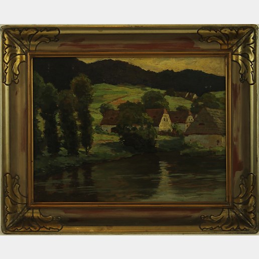 Josef Hurt - Vesnice s rybníkem pod černým lesem