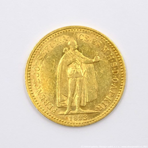 .. - Rakousko Uhersko zlatá 10 Koruna 1893 K.B. uherská. Zlato 900/1000, hrubá hmotnost mince 3,387g