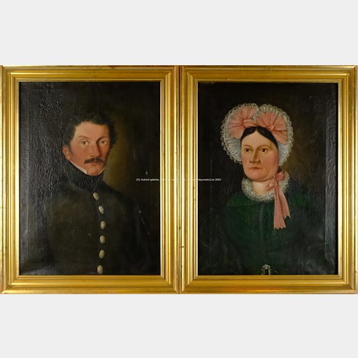 středoevropský malíř 19. stol. - Párové obrazy - Portrét ženy a muže