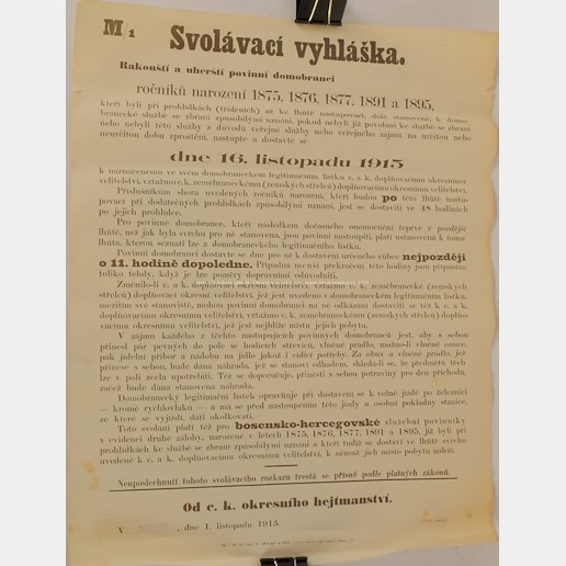 .. - Svolávací vyhláška z 1.11.1915