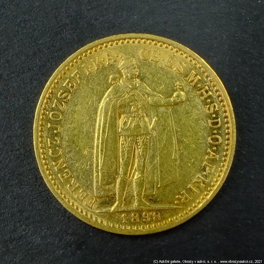 Neznámý autor - Rakousko Uhersko zlatá 10 Koruna 1898 K.B. uherská. Zlato 900/1000, hrubá hmotnost mince 3,387g
