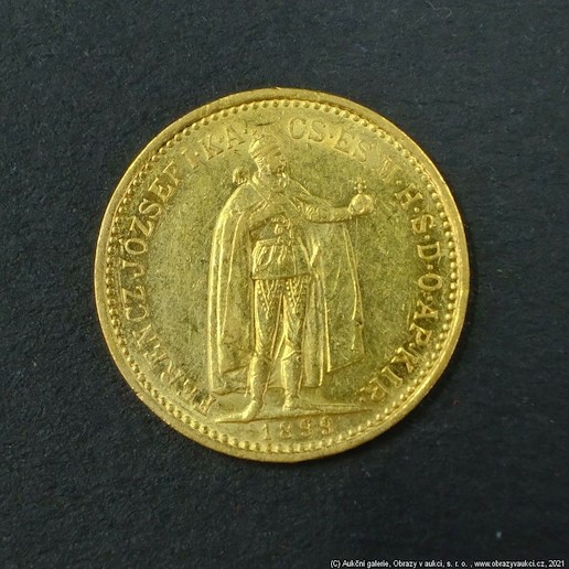 Neznámý autor - Rakousko Uhersko zlatá 10 Koruna 1899 K.B. uherská. Zlato 900/1000, hrubá hmotnost mince 3,387g