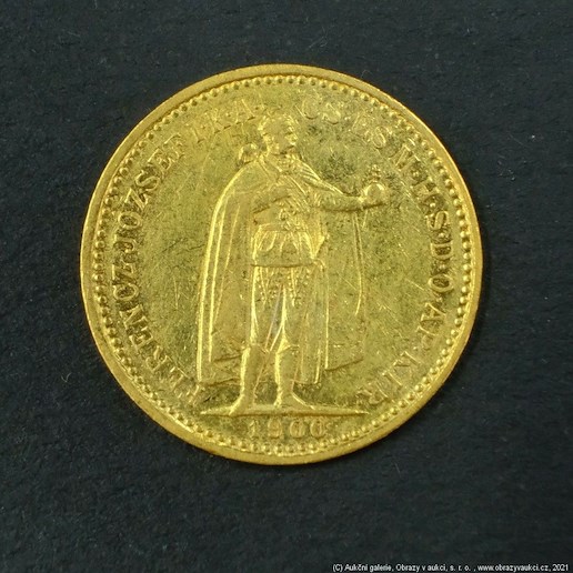 Neznámý autor - Rakousko Uhersko zlatá 10 Koruna 1900 K.B. uherská. Zlato 900/1000, hrubá hmotnost mince 3,387g