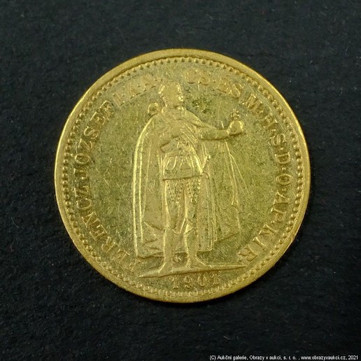 Neznámý autor - Rakousko Uhersko zlatá 10 Koruna 1901 K.B. uherská. Zlato 900/1000, hrubá hmotnost mince 3,387g