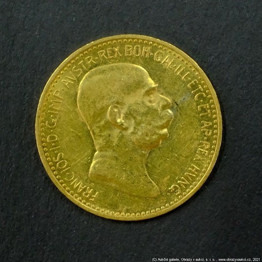 Neznámý autor - Rakousko Uhersko zlatá 10 Koruna 1909 Marschall rakouská. Zlato 900/1000, hrubá hmotnost mince 3,387g