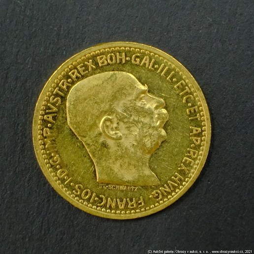 Neznámý autor - Rakousko Uhersko zlatá 10 Koruna 1910 rakouská. Zlato 900/1000, hrubá hmotnost mince 3,387g