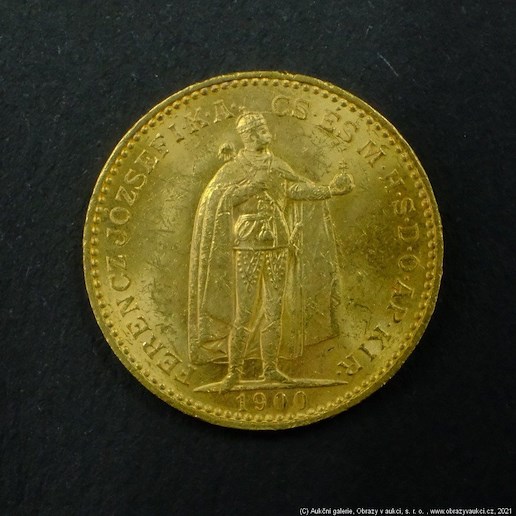 Neznámý autor - Rakousko Uhersko zlatá 20 Koruna 1900 uherská. Zlato 900/1000, hrubá hmotnost mince 6,78g