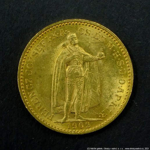 Neznámý autor - Rakousko Uhersko zlatá 20 Koruna 1902 uherská. Zlato 900/1000, hrubá hmotnost mince 6,78g