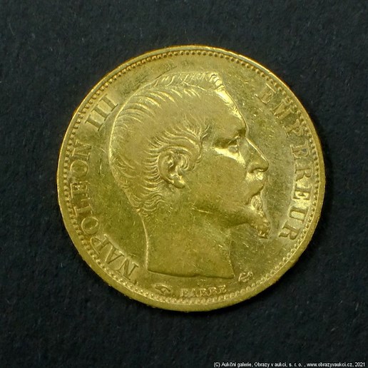 Neznámý autor - Francie zlatý 20 frank NAPOLEON III. 1859 A. Zlato 900/1000, hrubá hmotnost 6,45g