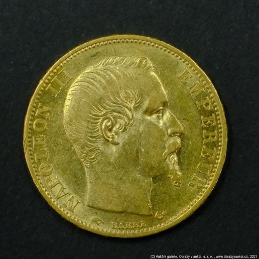 Neznámý autor - Francie zlatý 20 frank NAPOLEON III. 1858 A. Zlato 900/1000, hrubá hmotnost 6,45g 