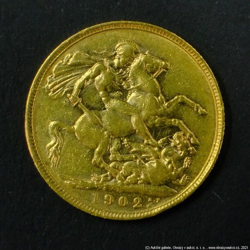 Neznámý autor - Velká Británie zlatý Sovereign EDWARD VII. 1902. Zlato 916,7/1000, hrubá hmotnost 7,99g !!!