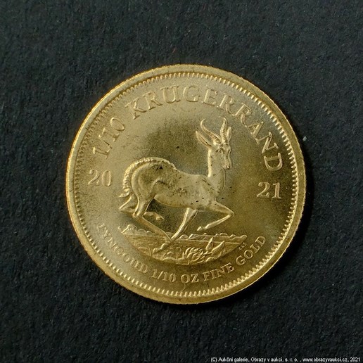 Neznámý autor - Zlatá 1/10 Uncová mince KRUGERRAND JAR. Zlato 999,9/1000, hrubá hmotnost 3,11g