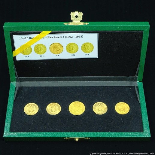 Neznámý autor -  SADA Rakousko Uhersko v etue zlaté mince 4 kusy 10 koruny rakouské a 1kus 20 koruny 1915 zajímavá sada. Zlato 900/1000, hrubá hmotnost 20,323g
