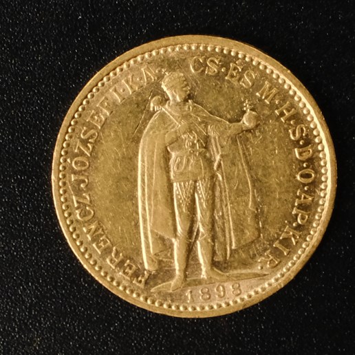 Mince - Rakousko Uhersko zlatá 10 Koruna 1898 K.B. uherská,  Zlato 900/1000, hrubá hmotnost mince 3,387g