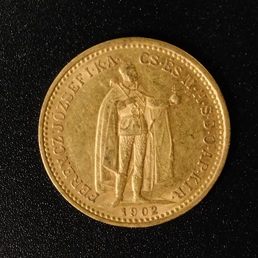Mince - Rakousko Uhersko zlatá 10 Koruna 1902 K.B. uherská, Zlato 900/1000, hrubá hmotnost mince 3,387g